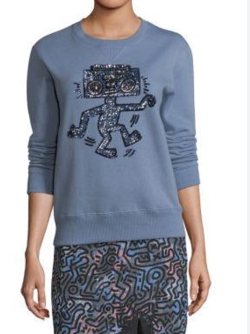 Coach x Keith Haring Sweatshirt S Blue Cotton Sequin Embellished Collab Ptp 18”